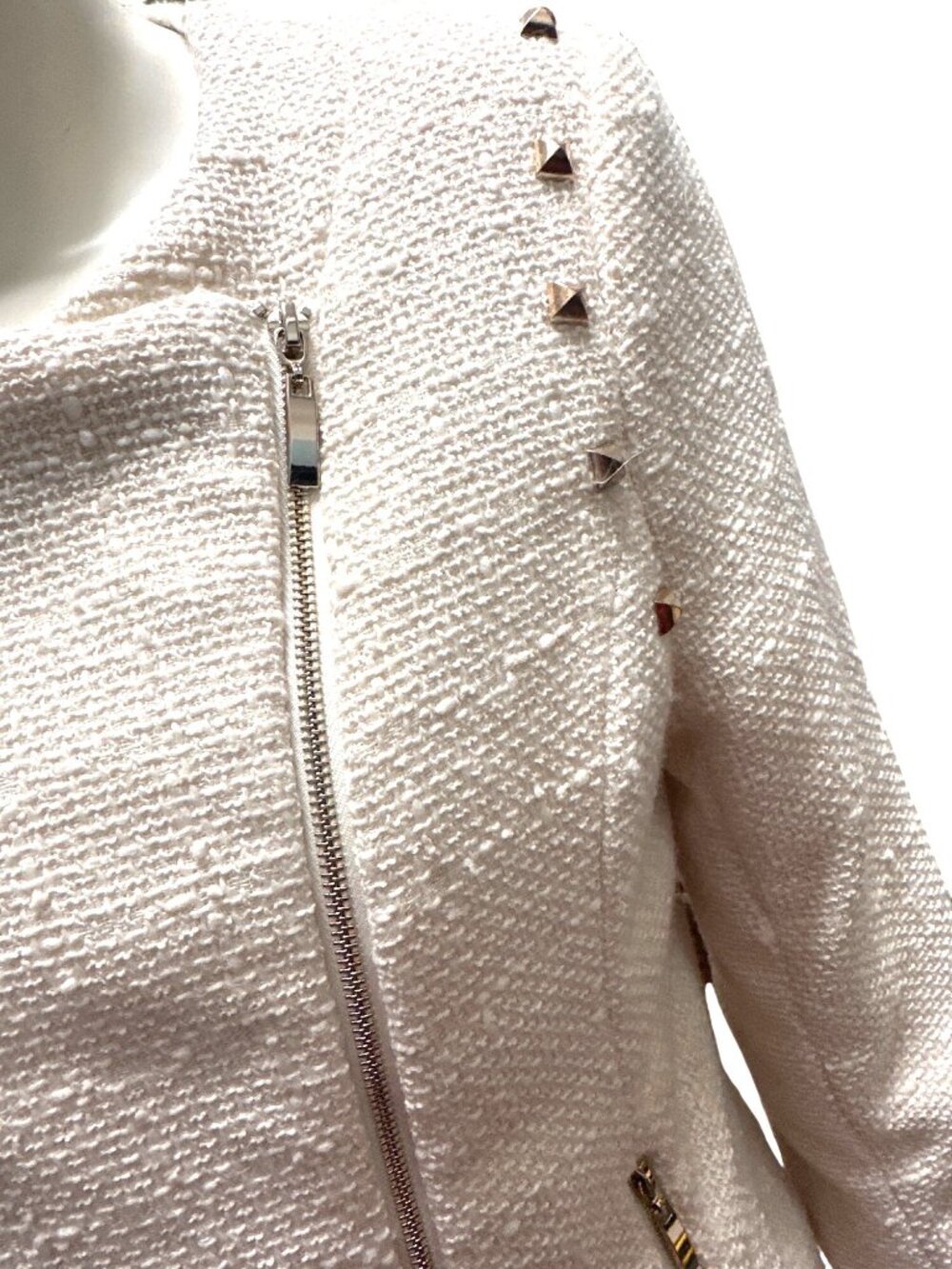 Forever 21 Size S Ivory Studded Moto Jacket Textured Weave Streetwear Vibes Chic - Picture 10 of 14